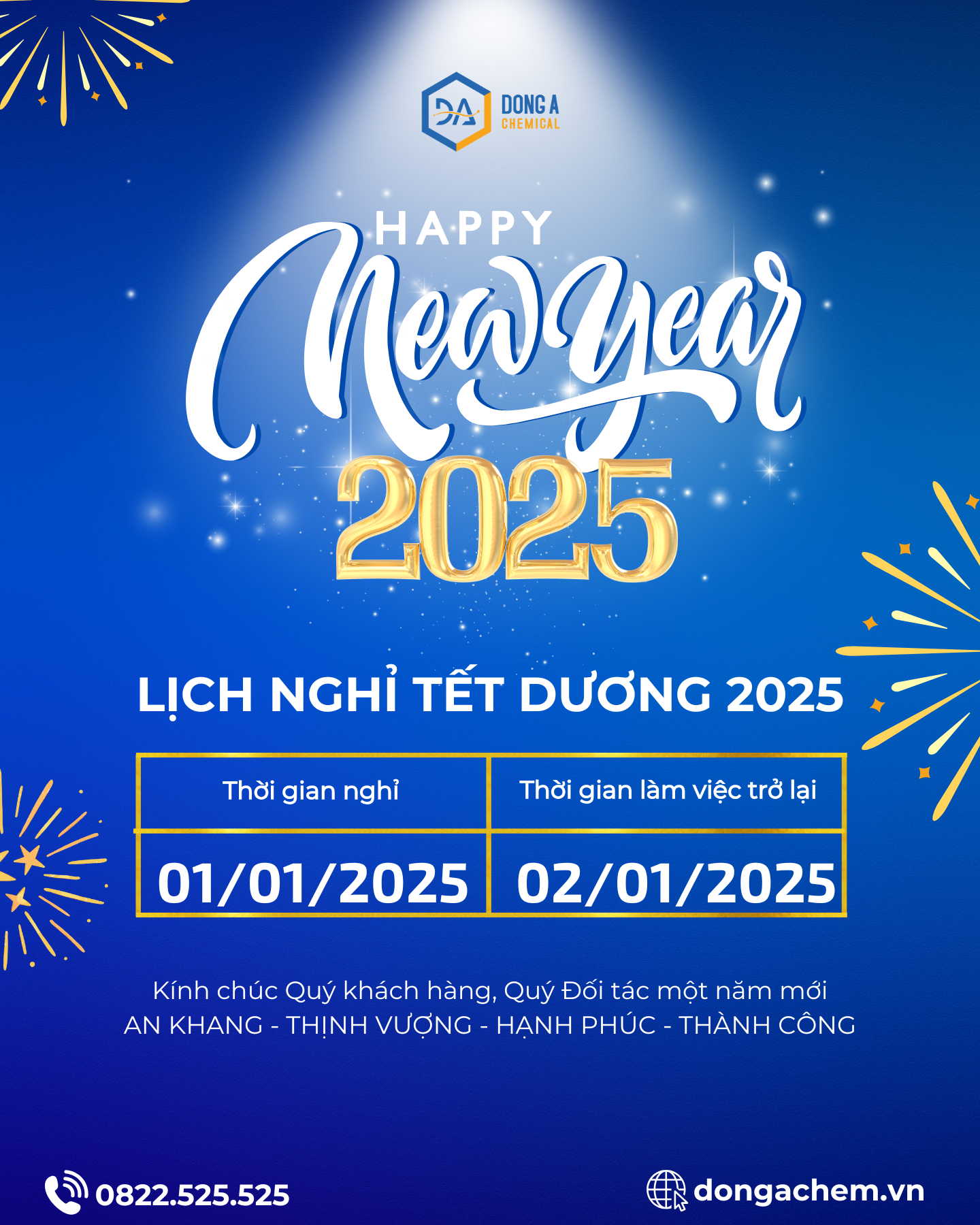 Đông Á Chemical thông báo lịch nghỉ Tết dương 2025